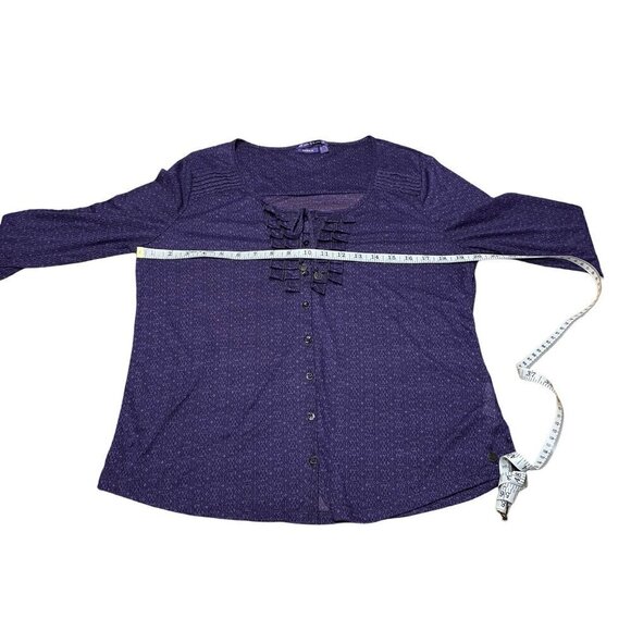 Mexx Purple Scoop Neck Sheer Top Blouse 3/4 Roll Up Sleeves Button Up Ruffle XL - Picture 10 of 15